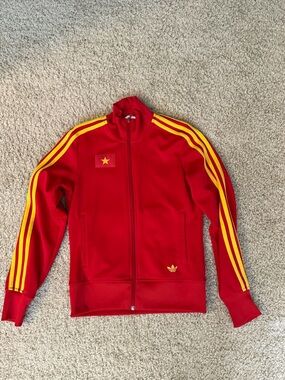adidas Vietnam Vintage Red Track Jacket with Yellow Stripes